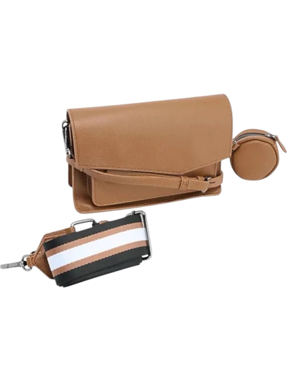 Botkier Caramel Pebbled Leather Crossbody Wallet with Coin Pouch